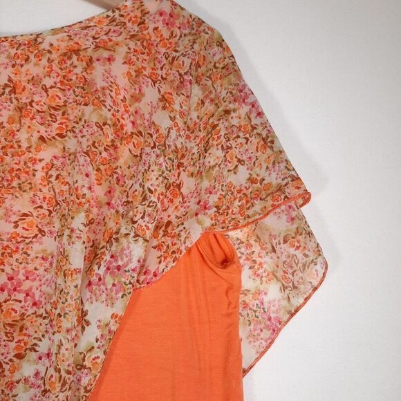 Naif Sheer Flowy Cottagecore Orange Floral Stretch Liner Crochet Trim SZ Medium - Picture 6 of 10